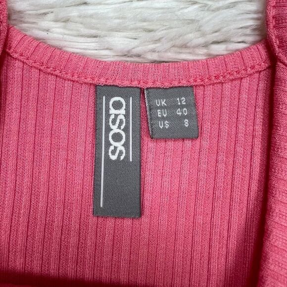 ASOS Peach Pink Ribbed Spaghetti Strap Thong Bodysuit Size 8 - Picture 6 of 7